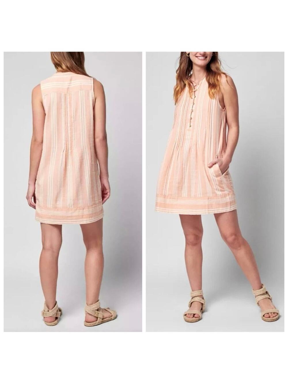 Faherty Isha Organic Cotton Pintuck Button Front Mini Dress Neutral Stripe XS